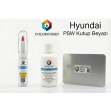 COLORGUARD Hyundai PSW Kutup Beyazı Rötuş Seti - 2 si 1 Arada İğne ve Fırça Uçlu Şişe, Solüsyon ve Rötuş Çeliği