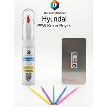 COLORGUARD Hyundai PSW Kutup Beyazı Rötuş Seti - 2 si 1 Arada İğne ve Fırça Uçlu Şişe, Rötuş Çeliği ve Rötuş Çubuğu