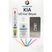 COLORGUARD Kia UD Kar Beyaz İğneli ve Fırçalı 2 si 1 Arada Rötuş Boyası Yüzey Temizleme Solüsyonu Profesyonel ve Çapaksız Rötuş Çeliği 5'li Uygulama Çubuğu Seti