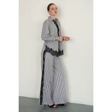 Very Moda Dantel Detaylı Çizgili Pantolon | F2083