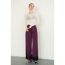 Very Moda Paçası Dantelli Saten Pantolon | D2969