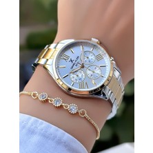 Daniel Klein 34 mm Çelik Kordon Gold Gümüş Renk Kadın Kol Saati 3 Atm Su Geçirmezlik Bileklik Hediyeli