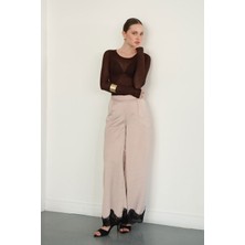 Very Moda Paçası Dantelli Saten Pantolon | D2969