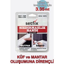 Setfix Küvet, Lavabo Kenar Sızdırmazlık Bandı, 38 mm x 3,35 mt / Beyaz, Su Geçirmez, Küf Dirençli, Banyo ve Mutfak Kenar Bandı