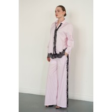 Very Moda Dantel Detaylı Çizgili Pantolon | F2083