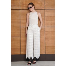 Very Moda Puantiyeli Paçası Dantelli Saten Pantolon | D2970