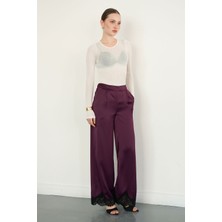Very Moda Paçası Dantelli Saten Pantolon | D2969