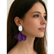 Eosanthe Kadın Küpe Ginkgo Biloba Yaprağı Beyaz - Lavanta – Modern, Estetik Tasarım 6 cm
