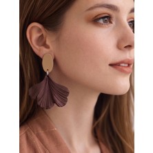 Eosanthe Kadın Küpe Ginkgo Biloba Yaprağı Bej - Kahve Modern, Estetik Tasarım 6 cm