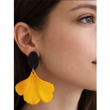Eosanthe Kadın Küpe Ginkgo Biloba Yaprağı Sarı - Siyah – Modern Teknoloji, Estetik Tasarım 6 cm