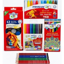 Pensan Kidz Okul Seti - 12'li Kuru Boya + Pastel + Sulu Boya + Keçeli Kalem + 6 Kurşun Kalem + 2 Kırmızı Kalem
