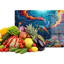 Reflexa Cam Kesme Tahtası Deniz Kaplumbağası Tasarımlı Çok Amaçlı 35 x 25 cm
