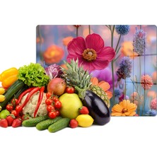 Reflexa Cam Kesme Tahtası Renkli Çiçek Desenli Çok Amaçlı 35 x 25 cm
