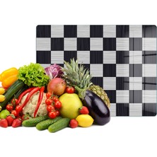Reflexa Cam Kesme Tahtası Siyah Beyaz Damalı Ahşap Desenli Çok Amaçlı 35 x 25 cm