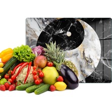 Reflexa Cam Kesme Tahtası Siyah/beyaz Ying Yang Mermer Desenli Çok Amaçlı 35 x 25 cm
