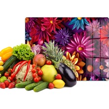 Reflexa Cam Kesme Tahtası Renkli Çiçek Desenli Çok Amaçlı 35 x 25 cm