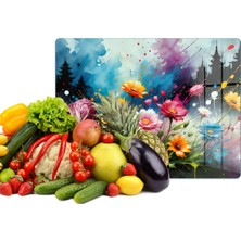 Reflexa Cam Kesme Tahtası Renkli Çiçek Desenli Çok Amaçlı 35 x 25 cm