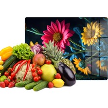 Reflexa Cam Kesme Tahtası Renkli Çiçek Desenli Çok Amaçlı 35 x 25 cm