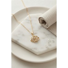 Enco Store 316L Çelik Zincir Gold Renk Crown Model Kolye