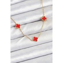 Enco Store 316L Çelik Zincir Gold Renk Kırmızı Baby Boy Yonca Kadın Kolye