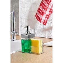 Gri Renkli Sıvı Sabunluk Süngerlik Hazneli 450 ml