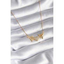 Enco Store 316L Çelik Gold Renk Zirkon Taşlı Kanatlı Kalp Model Kadın Kolye