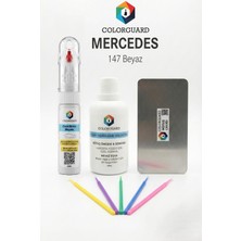 COLORGUARD Mercedes-Benz 147 Beyaz İğneli ve Fırçalı 2 si 1 Arada Rötuş Boyası Yüzey Temizleme Solüsyonu Profesyonel ve Çapaksız Rötuş Çeliği 5'li Uygulama Çubuğu Seti