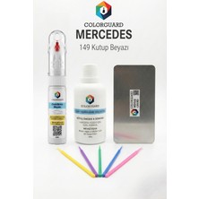 COLORGUARD Mercedes-Benz 149 Kutup Beyazı İğneli ve Fırçalı 2 si 1 Arada Rötuş Boyası Yüzey Temizleme Solüsyonu Profesyonel ve Çapaksız Rötuş Çeliği 5'li Uygulama Çubuğu Seti