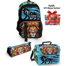 Astral Aslan Desenli 3'lü Erkek Okul Çantası Seti + Fatih Boya Seti Hediyeli