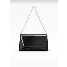 Özüm Çanta Siyah Çanta Deri Görünümlü Zincir Askılı Kadın El ve Omuz Çantası-Şık Portföy Clutch