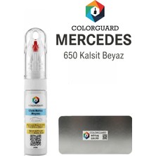 COLORGUARD Mercedes-Benz 650 Kalsit Beyaz İğneli ve Fırçalı Özel Tasarım Şişe Rötuş Boyası ve Profesyonel Rötuş Çeliği Seti