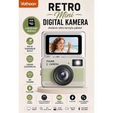 Epilons Retro Mini Dijital Kamera 1080P 1.47 Inç Flip Ekranlı Flaşlı Selfie Vlog Kamerası 4gb Sd Hediyeli Yeşil