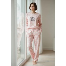 Termal Uzun Kollu Cepli Toz Pembe Kadın Pijama Takımı