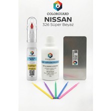 COLORGUARD Nissan 326 Süper Beyaz İğneli ve Fırçalı 2 si 1 Arada Rötuş Boyası Yüzey Temizleme Solüsyonu Profesyonel ve Çapaksız Rötuş Çeliği 5'li Uygulama Çubuğu Seti