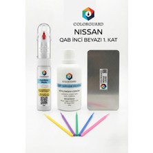COLORGUARD Nissan QAB İnci Beyazı 1. Kat İğneli ve Fırçalı 2 si 1 Arada Rötuş Boyası Yüzey Temizleme Solüsyonu Profesyonel ve Çapaksız Rötuş Çeliği 5'li Uygulama Çubuğu Seti