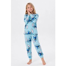 İsobel Kids %100 Pamuk Mavi Çizgi Filmli Kız Çocuk Pijama Takımı