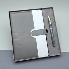 Zenviaa Gri Kutulu Deri Defter Roller Kalem Set ZNV2412