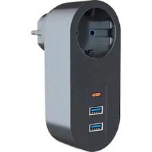 Zenviaa Tekli Akım Korumalı 2 Adet USB 1 Adet Type-C Girişli Priz 3400 ZNV2412