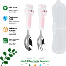 Jojobebek Tavşan Figürlü Premium Çocuk Bpa Free Paslanmaz Çelik Uçlu Çatal-Kaşık Set