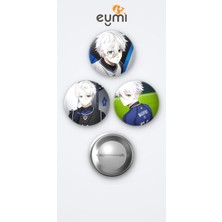 Eymi Design Blue Lock Animesi Nagi 3'lü Metal Rozet Seti 58MM Iğneli Buton Çanta Yaka Rozeti