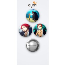 Eymi Design One Piece Shanks 3'lü Metal Rozet Seti 58MM Iğneli Buton Çanta Yaka Rozeti