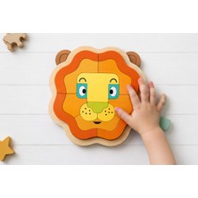 IdeaFabric Avelith Ahşap Aslan Yüzü Puzzle Kalın Parçalı Bebek Yapboz Montessori Duyusal Oyuncak 1-4 Yaş