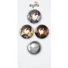 Eymi Design Genshin Impact Oyunu Zhongli Oyun 3'lü Metal Rozet Seti 58MM Iğneli Buton Çanta Yaka Rozeti