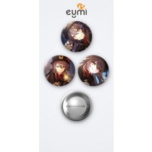 Eymi Design Genshin Impact Oyunu Hu Tao Oyun 3'lü Metal Rozet Seti 58MM Iğneli Buton Çanta Yaka Rozeti