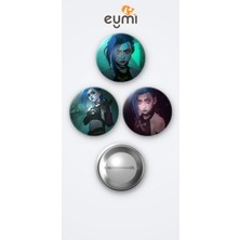 Eymi Design Arcane Animesi Jinx Anime 3'lü Metal Rozet Seti 58MM Iğneli Buton Çanta Yaka Rozeti