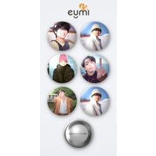 Eymi Design Bts Kim Taehyung V 6'lı Metal Rozet Seti 58MM Iğneli Buton Çanta Yaka Rozeti