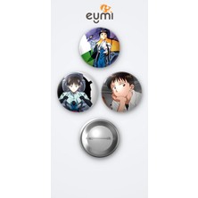 Eymi Design Neon Genesis Evangelion Shinji Ikari 3'lü Metal Rozet Seti 58MM Iğneli Buton Çanta Yaka Rozeti