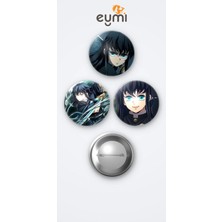 Eymi Design Demon Slayer (Iblis Keser) Muichiro 3'lü Metal Rozet Seti 58MM Iğneli Buton Çanta Yaka Rozeti