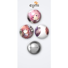 Eymi Design Ddlc Doki Doki Literature Club Oyunu Oyun 3'lü Metal Rozet Seti 58MM Iğneli Buton Çanta Yaka Rozeti