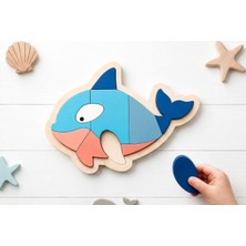 IdeaFabric Avelith Ahşap Yunus Puzzle Kalın Parçalı Bebek Yapboz Montessori Duyusal Oyuncak 1-4 Yaş